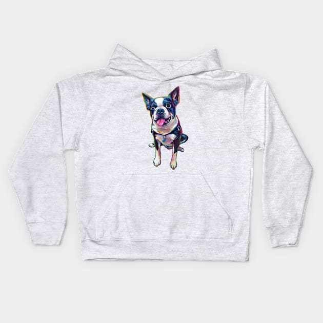 Louie the Boston Terrier Kids Hoodie by RobertPhelpsArt